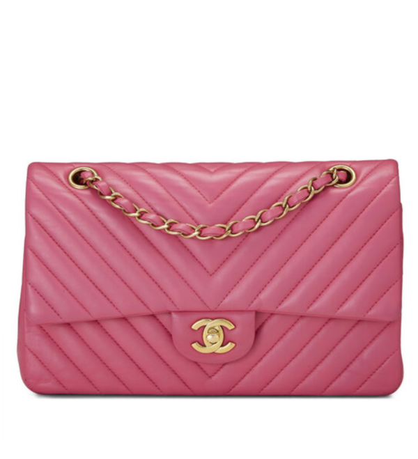 Chanel Pink Chevron Lambskin Classic Double Flap Bag