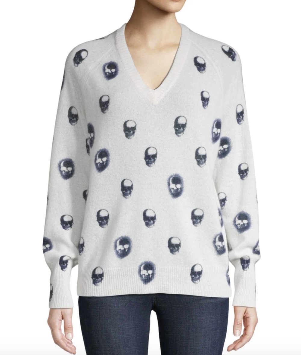360 Cashmere Skull-Print Cashmere Sweater