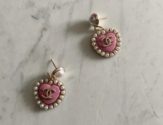 Chanel pink heart drop earrings Vintage buttons by J