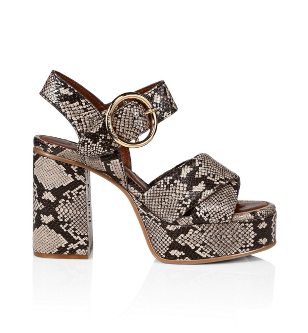  See by Chloé Lyna Python-Embossed Leather Platform Sandals